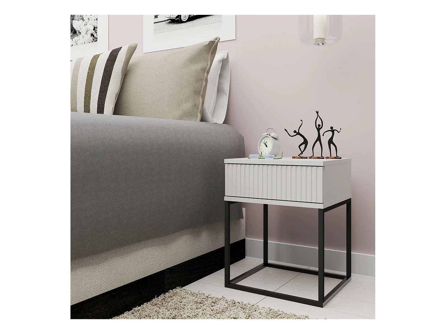 Set de 2 tables de chevet RECTUS blanc, dimensions 39x52x40 cm, parfait pour chambres