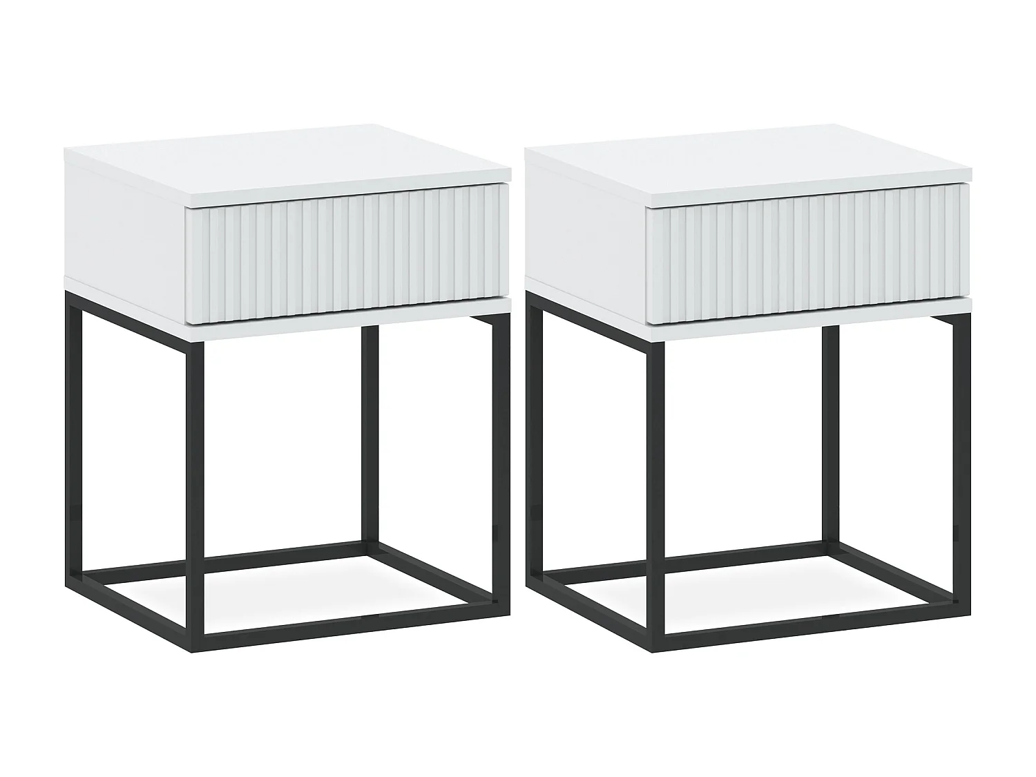 Set de 2 tables de chevet RECTUS blanc, dimensions 39x52x40 cm, parfait pour chambres