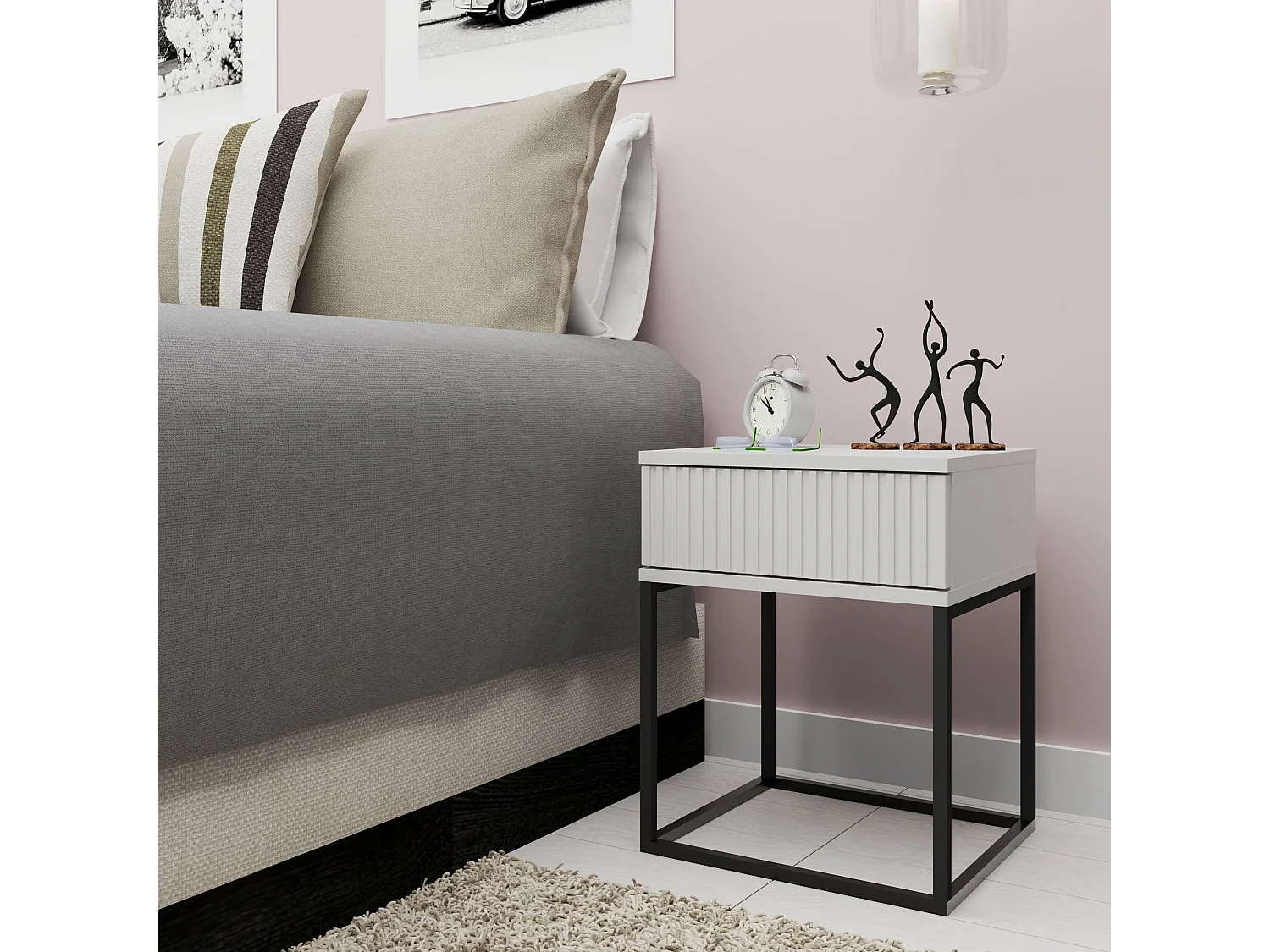 Set de 2 tables de chevet RECTUS blanc, dimensions 39x52x40 cm, parfait pour chambres