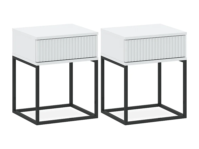 Set de 2 tables de chevet RECTUS blanc, dimensions 39x52x40 cm, parfait pour chambres