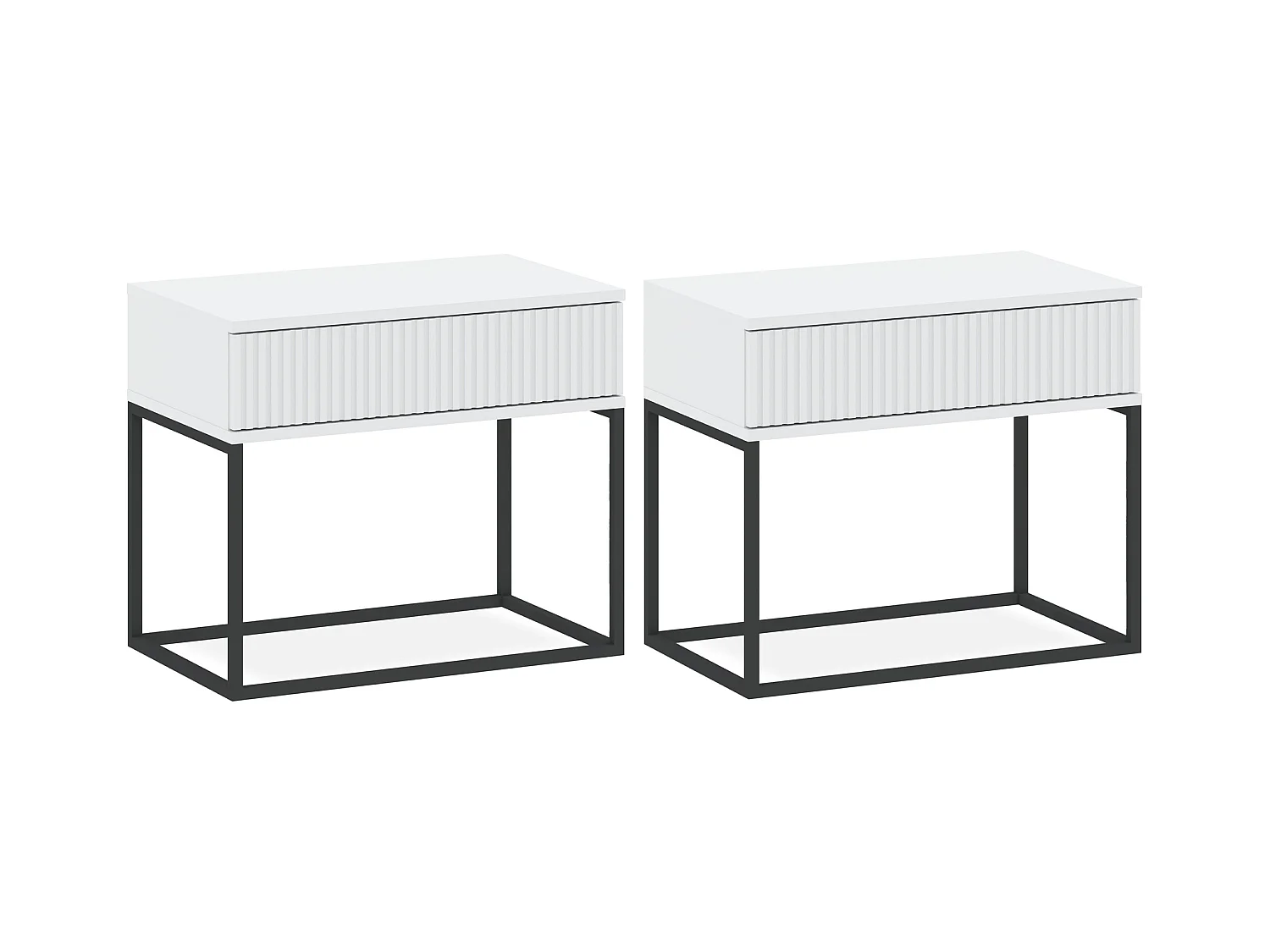 Set de 2 tables de chevet RECTUS blanc, dimensions 39x52x60 cm, idéal pour chambres