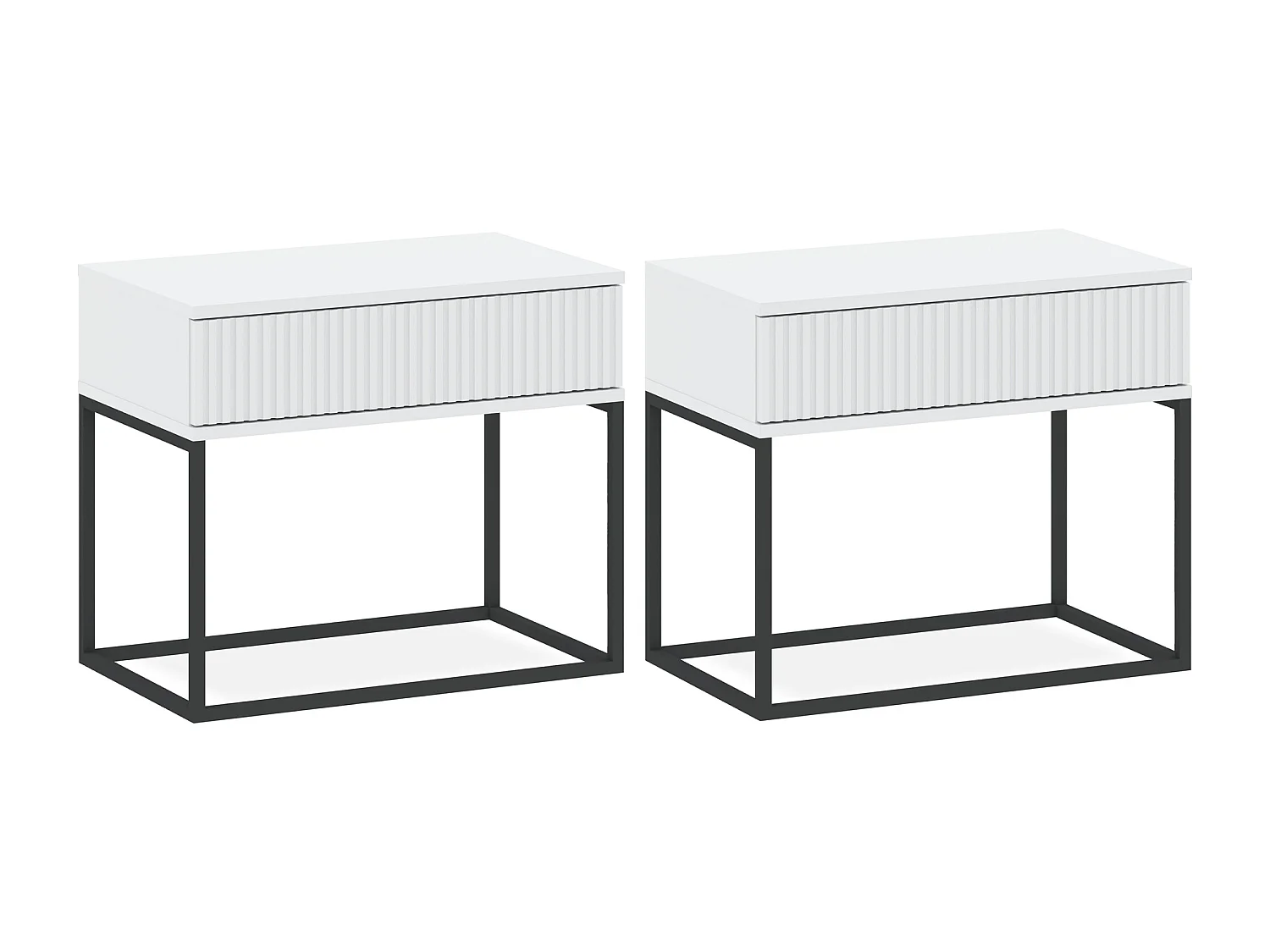 Set de 2 tables de chevet RECTUS blanc, dimensions 39x52x60 cm, idéal pour chambres