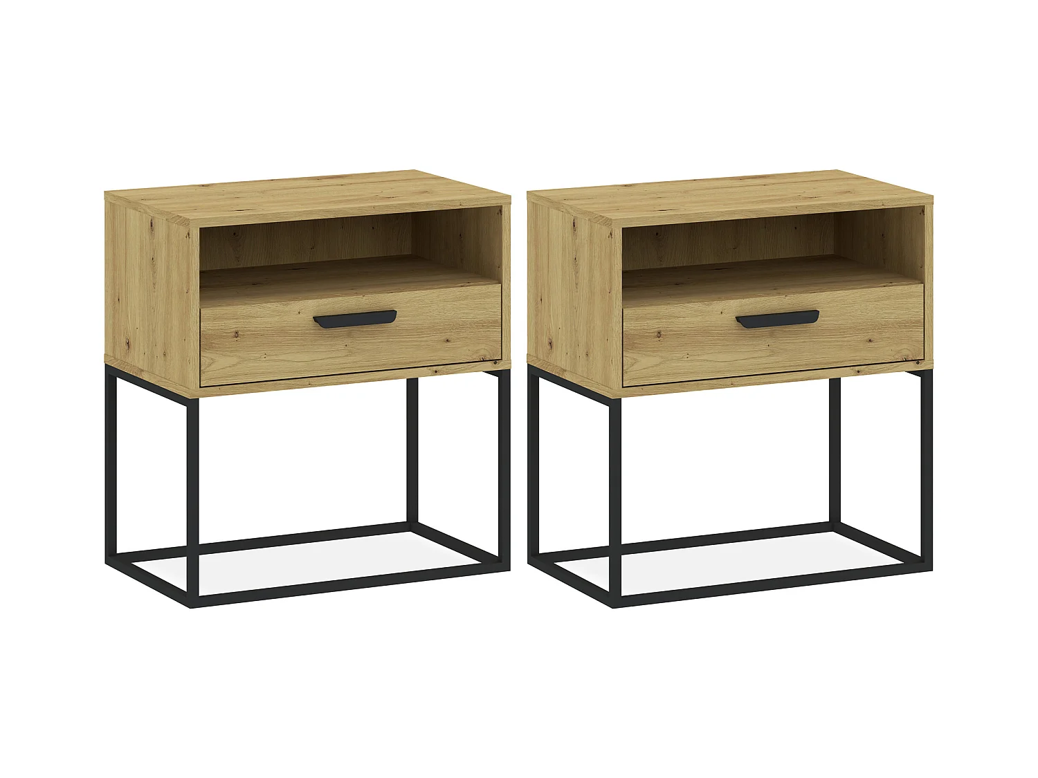 Set de 2 tables de chevet RECTUS couleur naturelle claire, dimensions 39x65x60 cm, style naturel