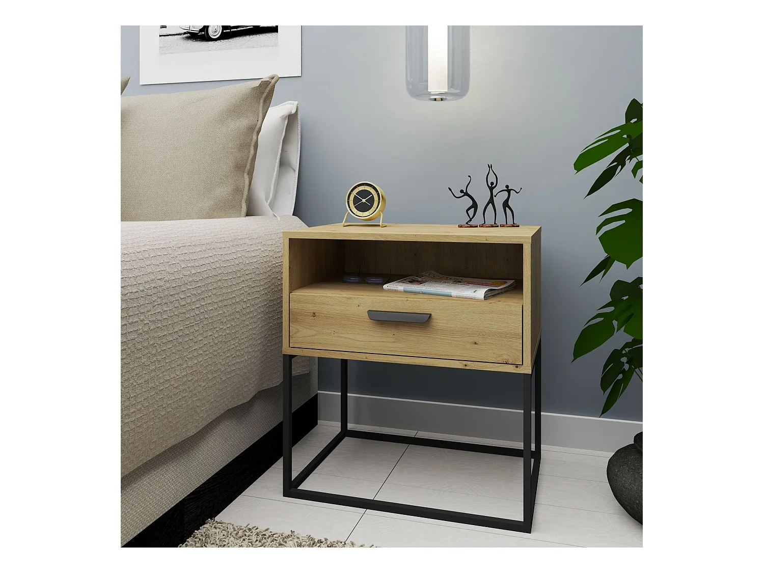 Set de 2 tables de chevet RECTUS couleur naturelle claire, dimensions 39x65x60 cm, style naturel