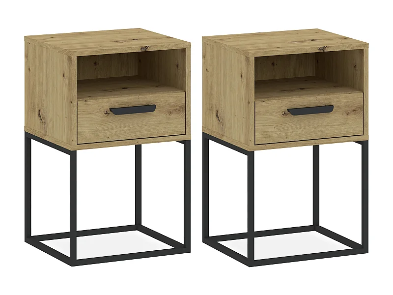 Nachttisch RECTUS 2er-Set naturfarben hell, Maße 39x65x40 cm, eleganter Stil