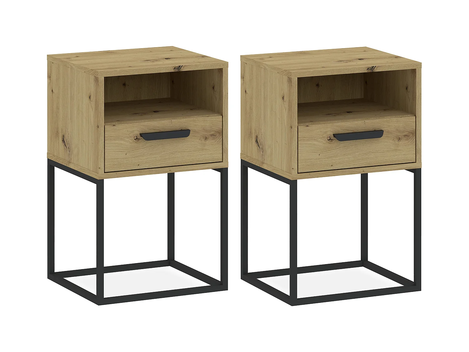 Set de 2 tables de chevet RECTUS couleur naturelle claire, dimensions 39x65x40 cm, style élégant