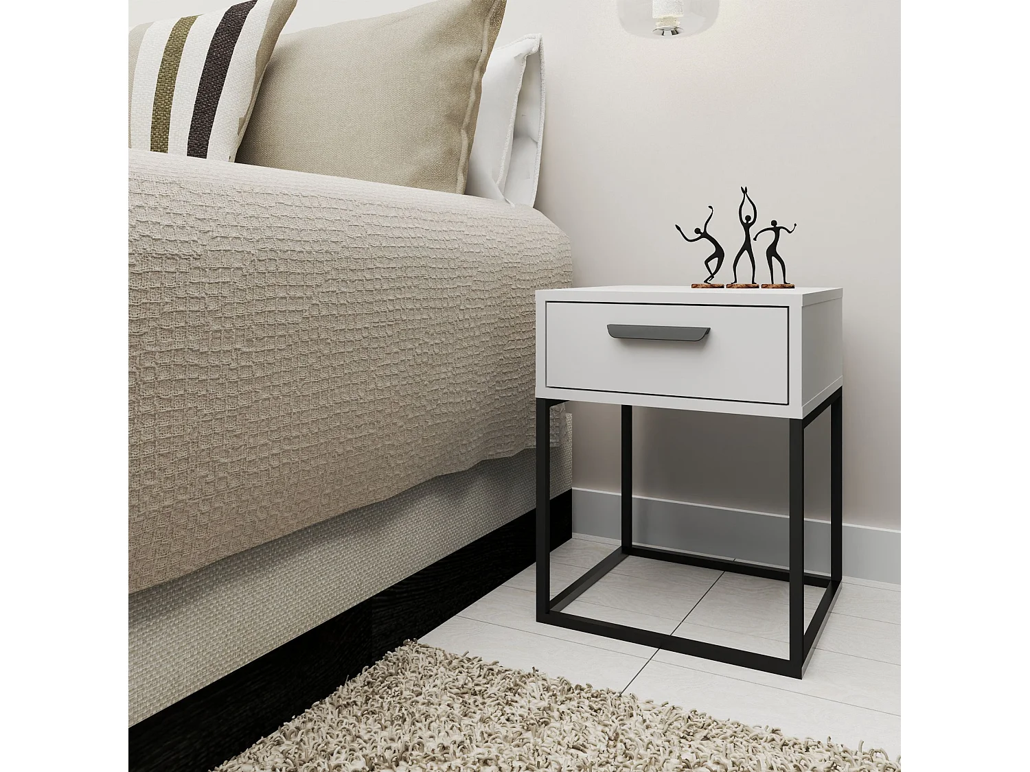 Table de chevet RECTUS blanc, dimensions 39x52x40 cm, idéal pour chambres