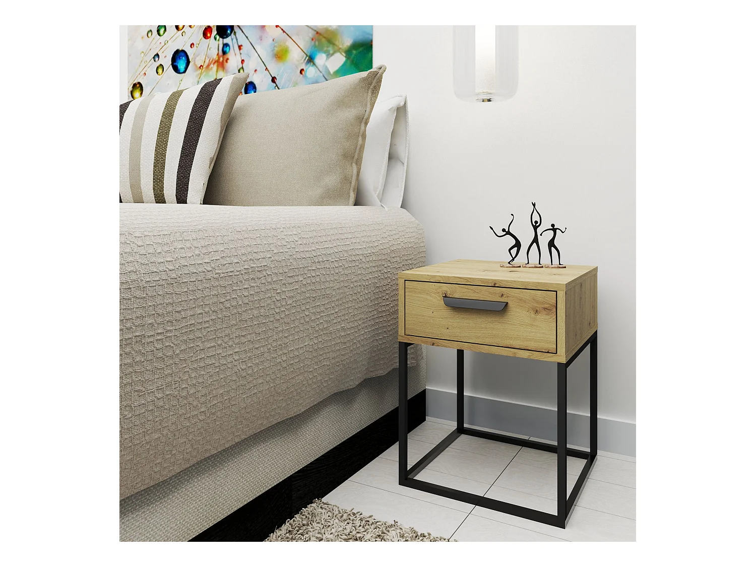 Table de chevet RECTUS couleur naturelle claire, dimensions 39x52x40 cm, style élégant