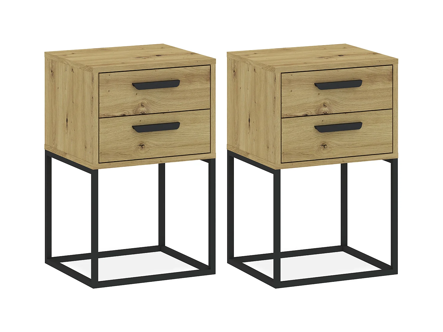 Set de 2 tables de chevet RECTUS couleur naturelle claire, dimensions 39x65x40 cm, style élégant