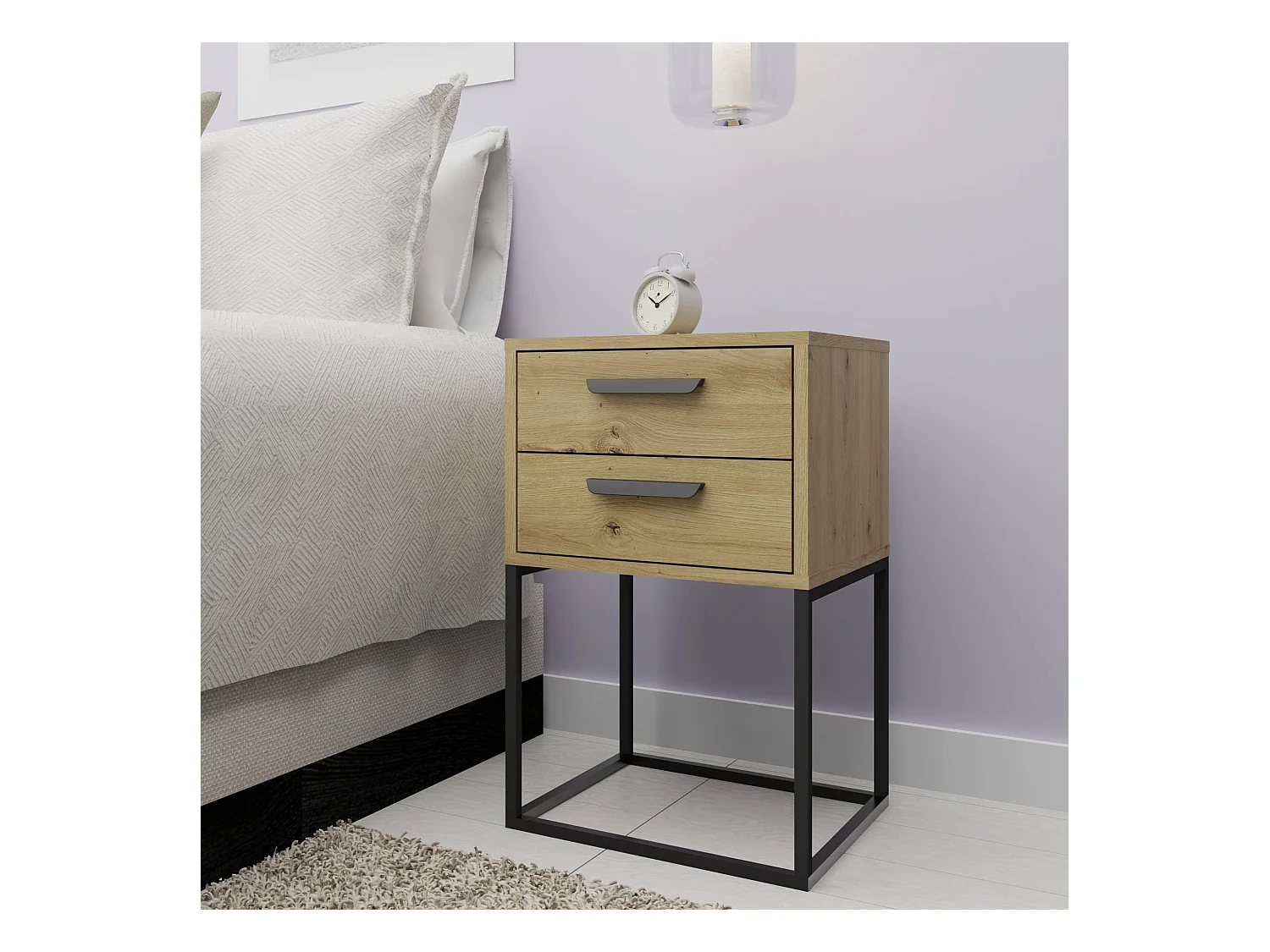 Set de 2 tables de chevet RECTUS couleur naturelle claire, dimensions 39x65x40 cm, style élégant