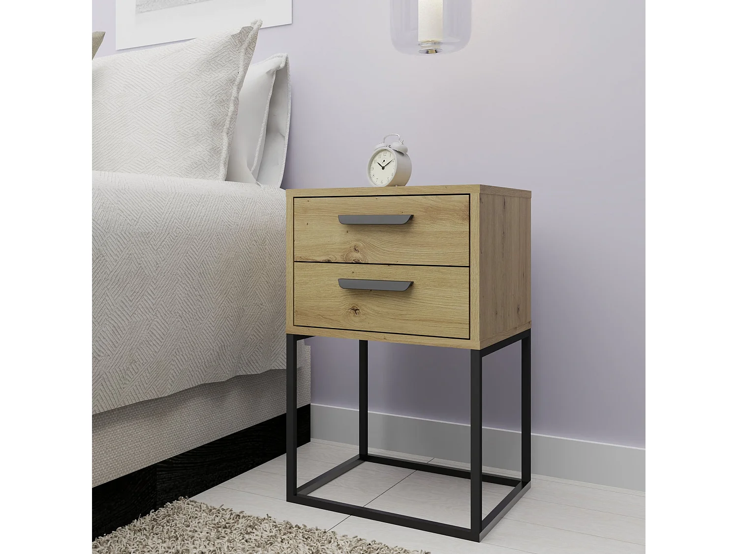 Set de 2 tables de chevet RECTUS couleur naturelle claire, dimensions 39x65x40 cm, style élégant