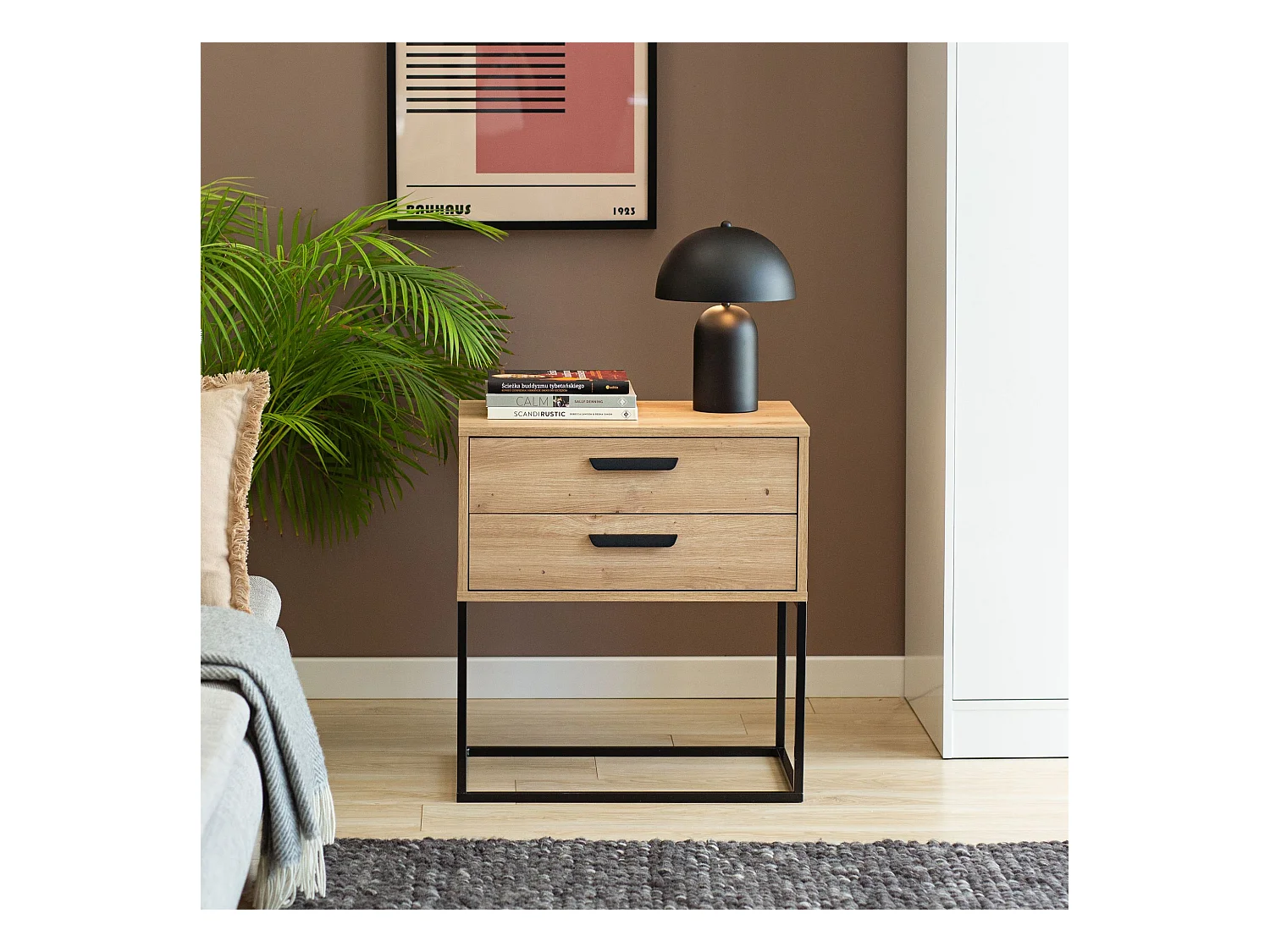 Table de chevet RECTUS couleur naturelle claire, dimensions 39x65x60 cm, design naturel