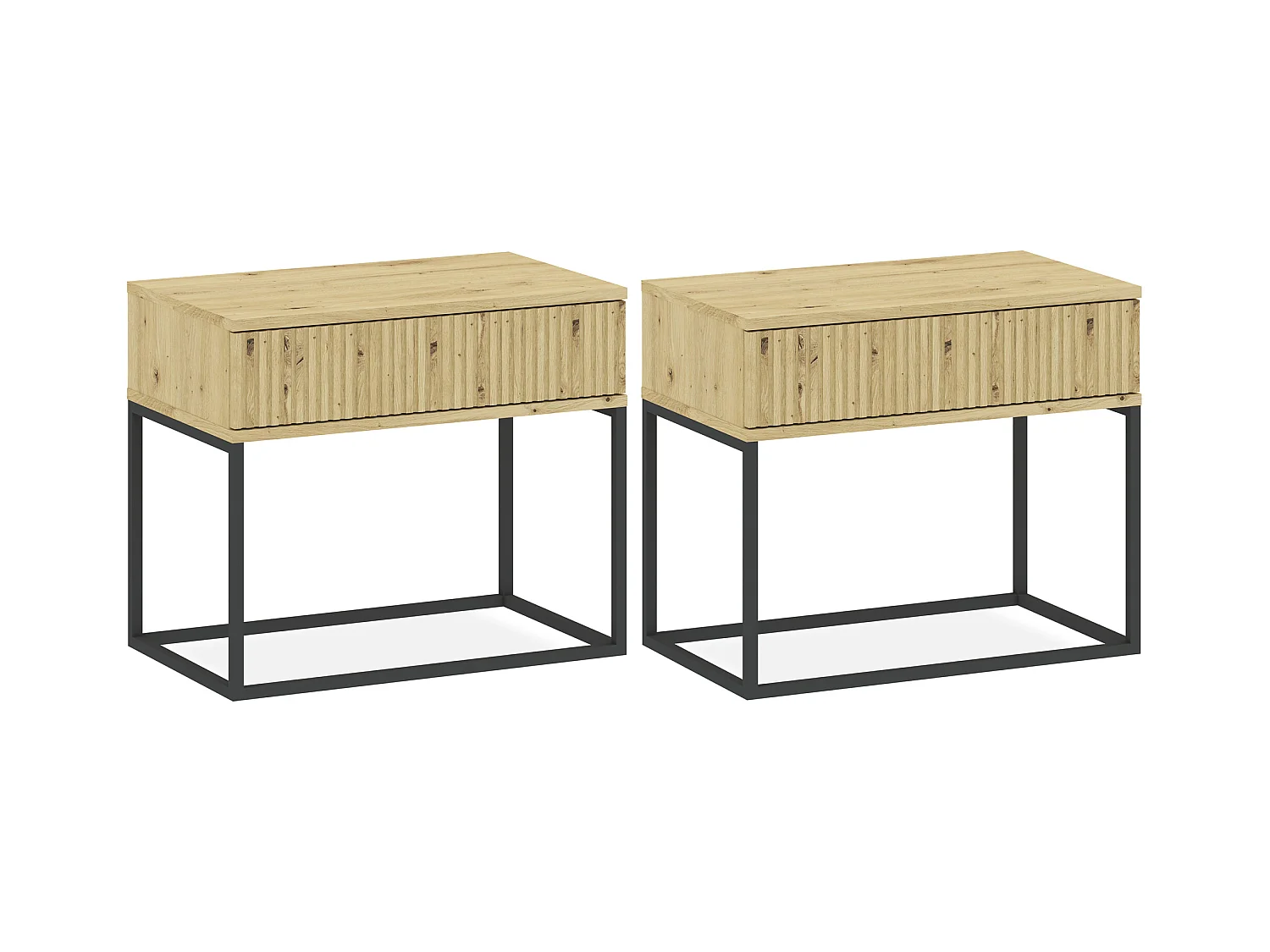 Set de 2 tables de chevet RECTUS couleur naturelle claire, dimensions 39x52x60 cm, style élégant