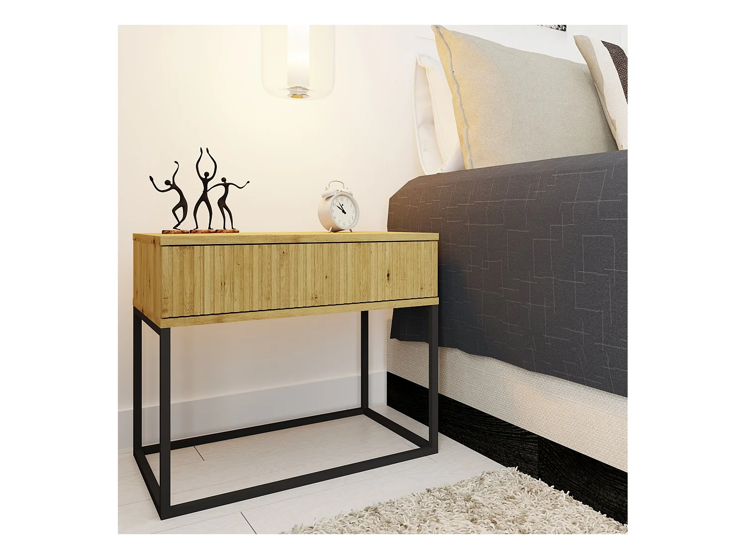 Set de 2 tables de chevet RECTUS couleur naturelle claire, dimensions 39x52x60 cm, style élégant