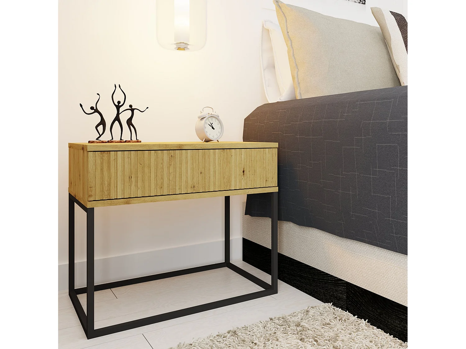 Set de 2 tables de chevet RECTUS couleur naturelle claire, dimensions 39x52x60 cm, style élégant