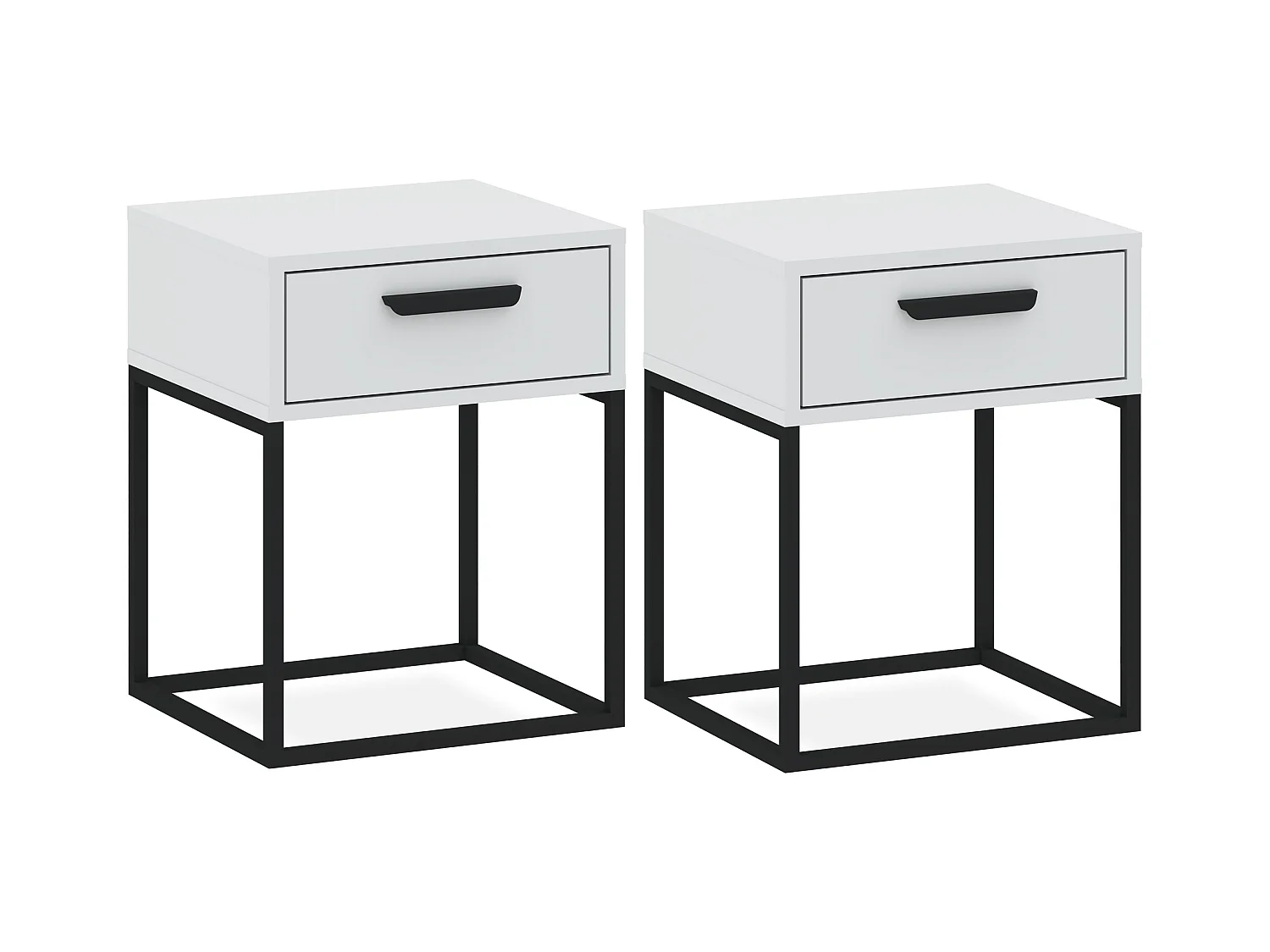 Set de 2 tables de chevet RECTUS blanc, dimensions 39x52x40 cm, idéal pour chambres