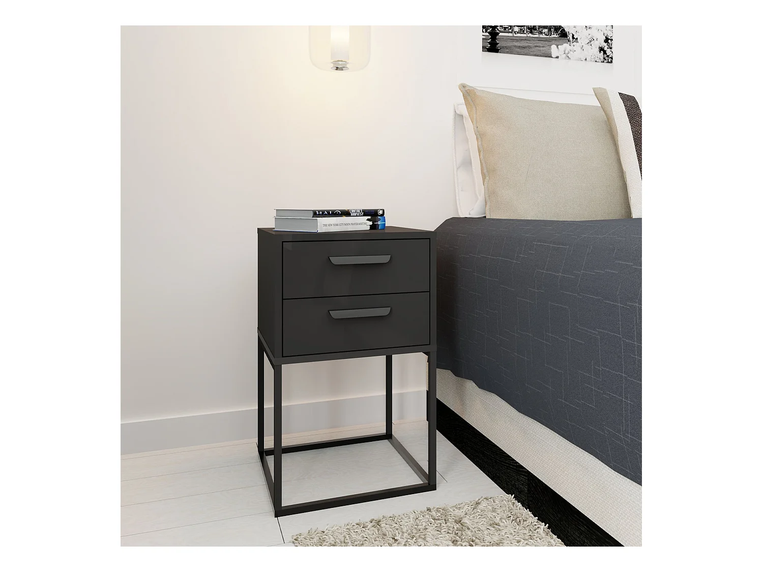 Set de 2 tables de chevet RECTUS anthracite, dimensions 39x65x40 cm, confort optimal