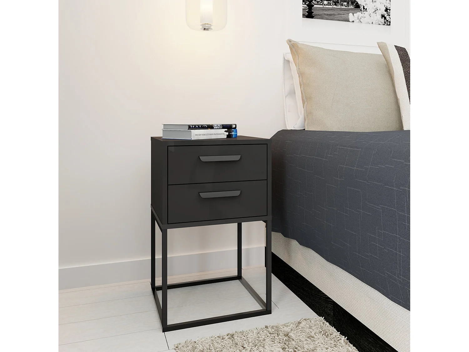 Set de 2 tables de chevet RECTUS anthracite, dimensions 39x65x40 cm, confort optimal