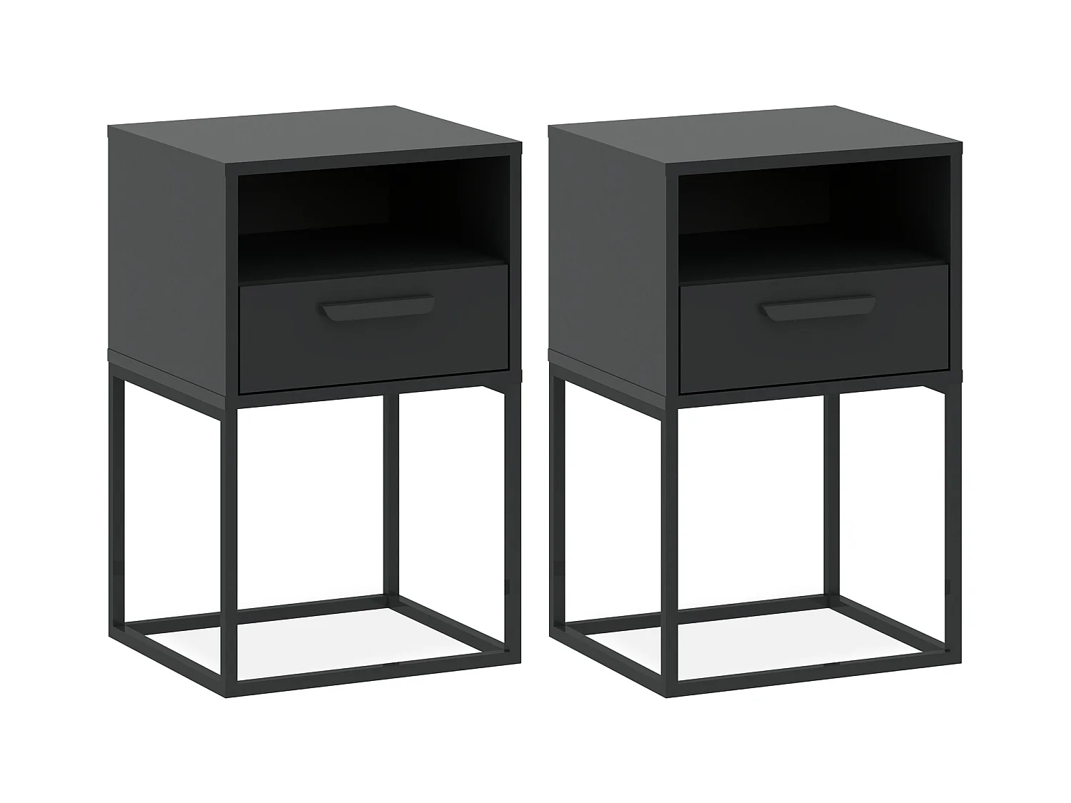 Set de 2 tables de chevet RECTUS anthracite, dimensions 39x65x40 cm, design moderne