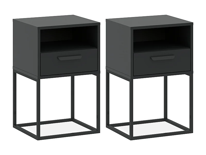 Set de 2 tables de chevet RECTUS anthracite, dimensions 39x65x40 cm, design moderne