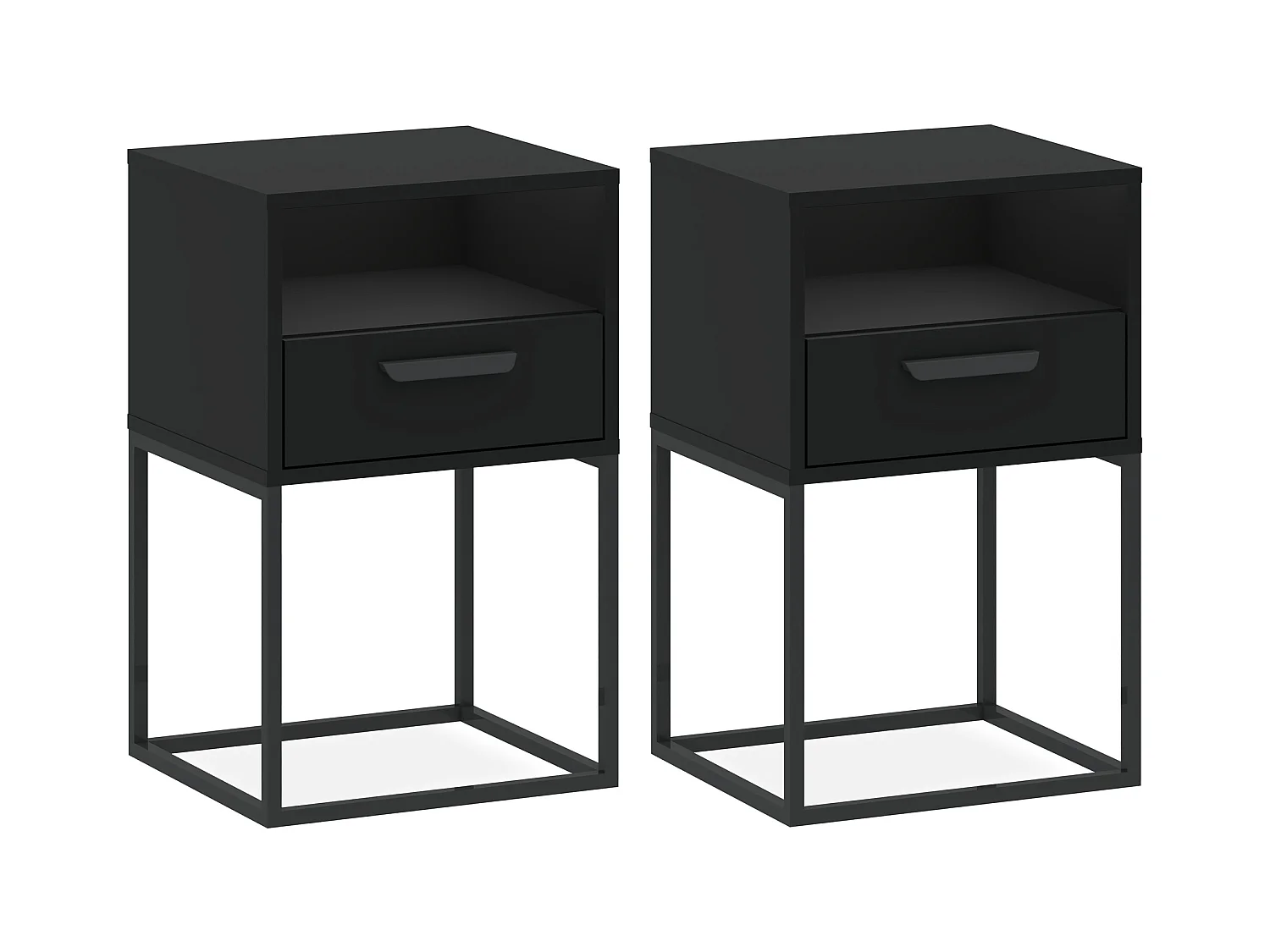 Set de 2 tables de chevet RECTUS noir, dimensions 39x65x40 cm, confort optimal