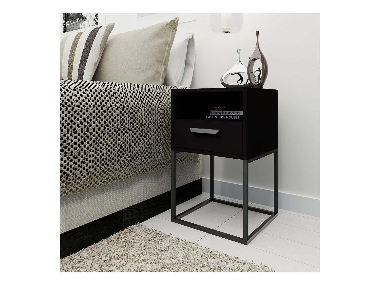 Set de 2 tables de chevet RECTUS noir, dimensions 39x65x40 cm, confort optimal