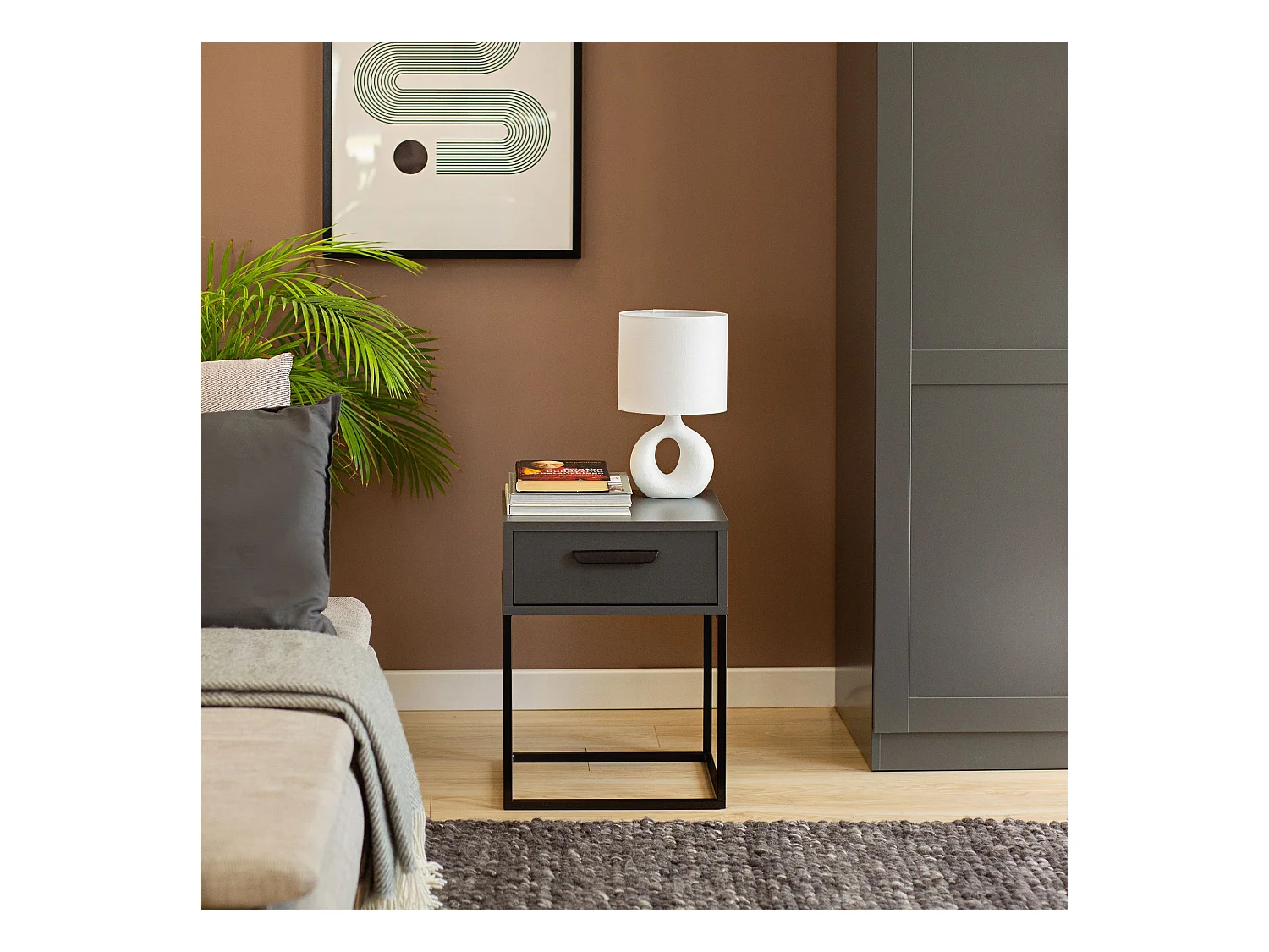 Set de 2 tables de chevet RECTUS anthracite, dimensions 39x52x40 cm, design moderne