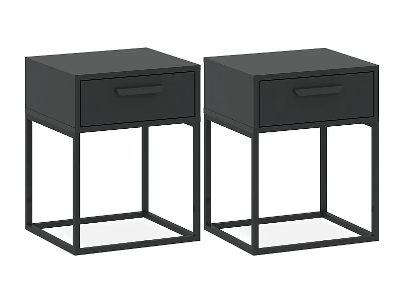 Set de 2 tables de chevet RECTUS anthracite, dimensions 39x52x40 cm, design moderne