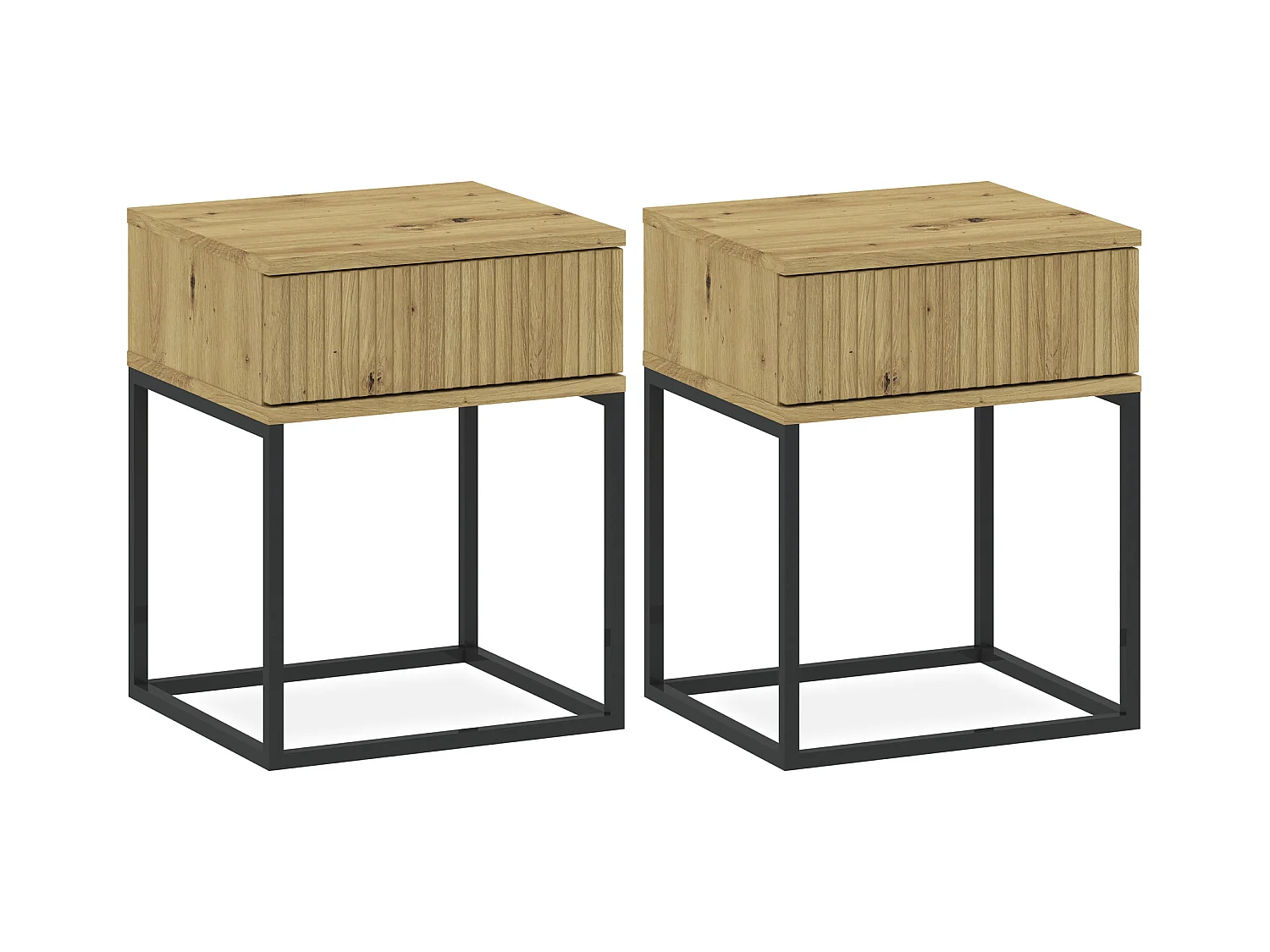 Set de 2 tables de chevet RECTUS couleur naturelle claire, dimensions 39x52x40 cm, style naturel
