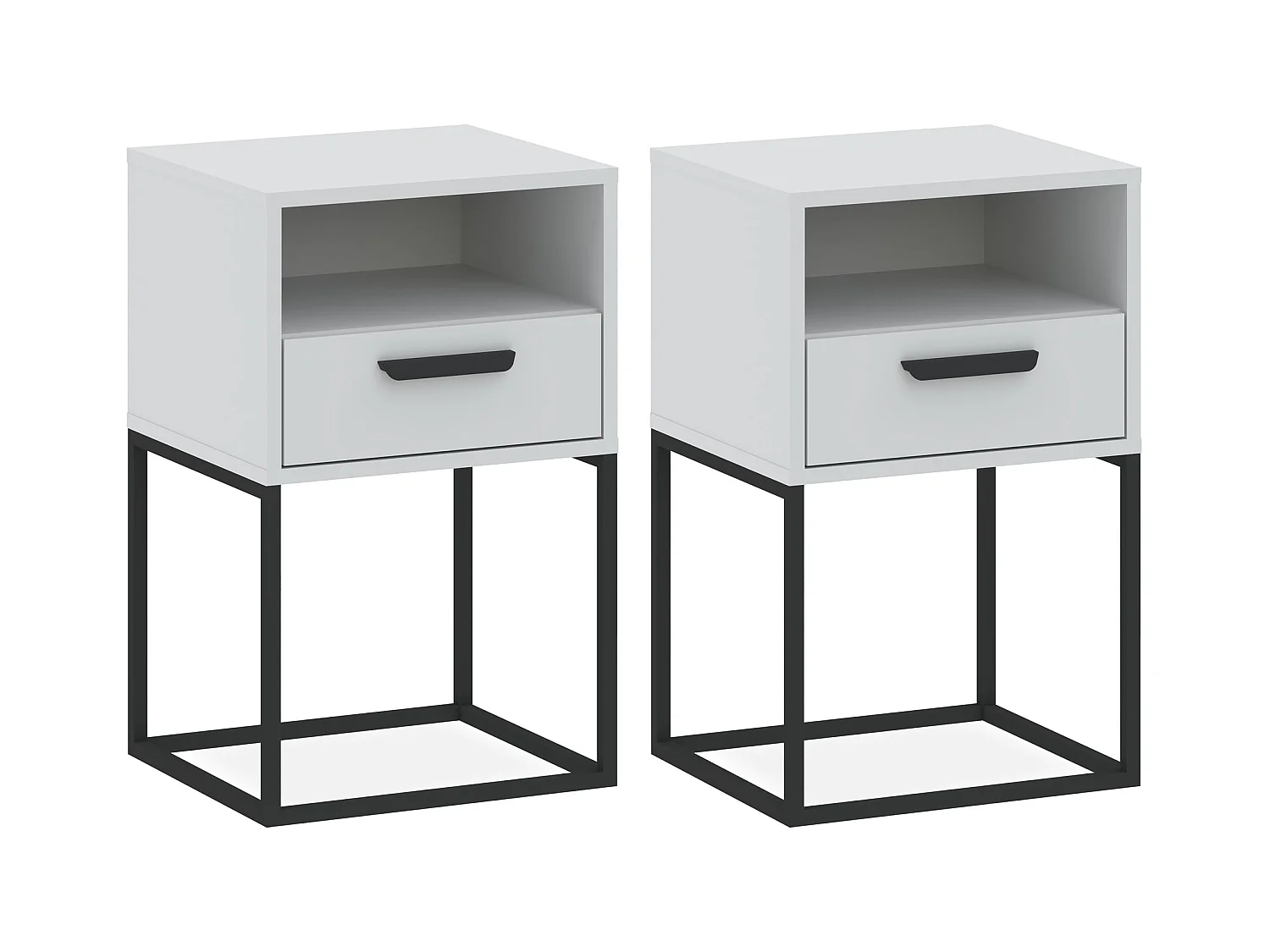 Set de 2 tables de chevet RECTUS blanc, dimensions 39x65x40 cm, idéal pour chambres
