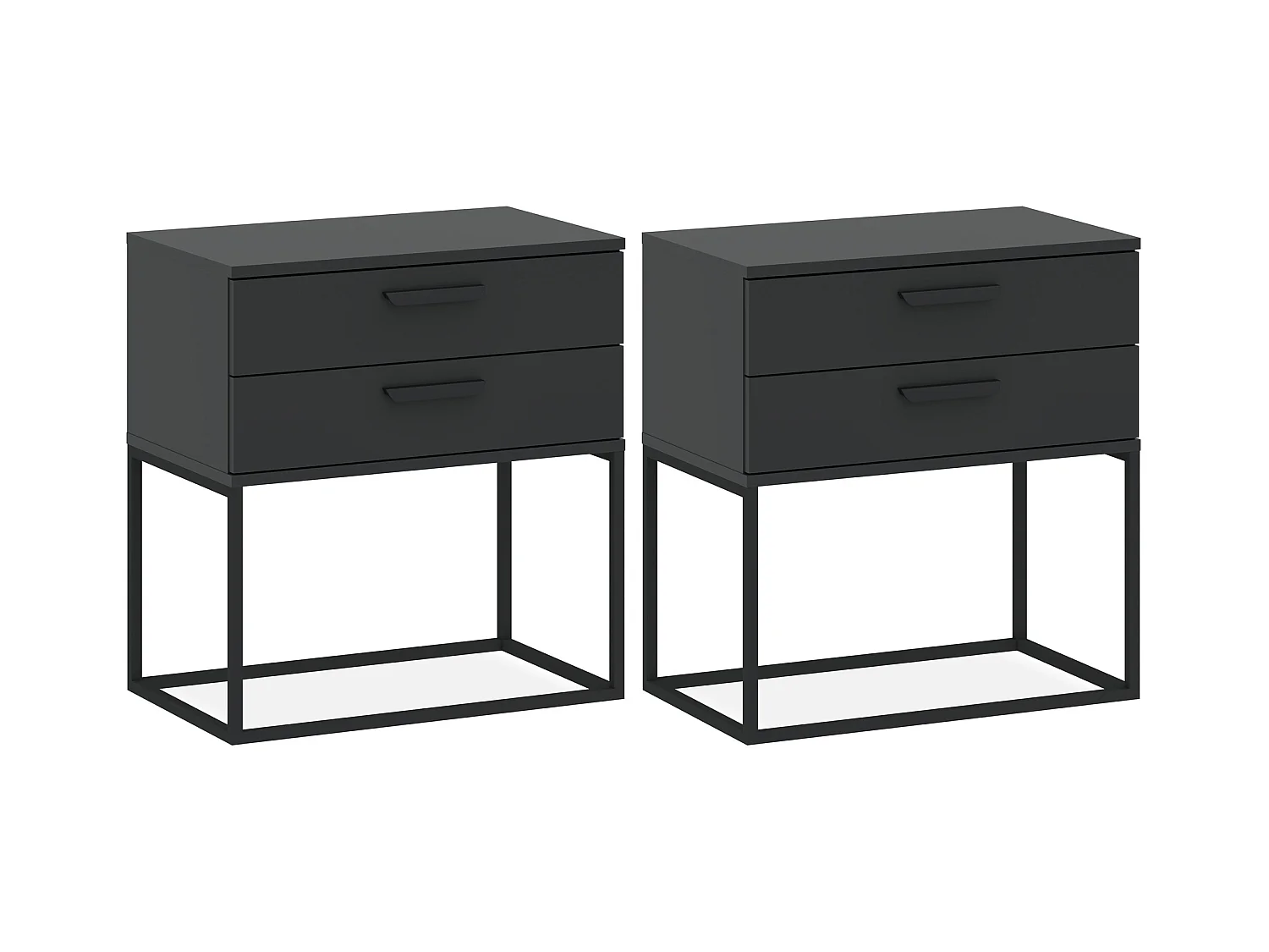 Set de 2 tables de chevet RECTUS anthracite, dimensions 39x65x60 cm, grand confort