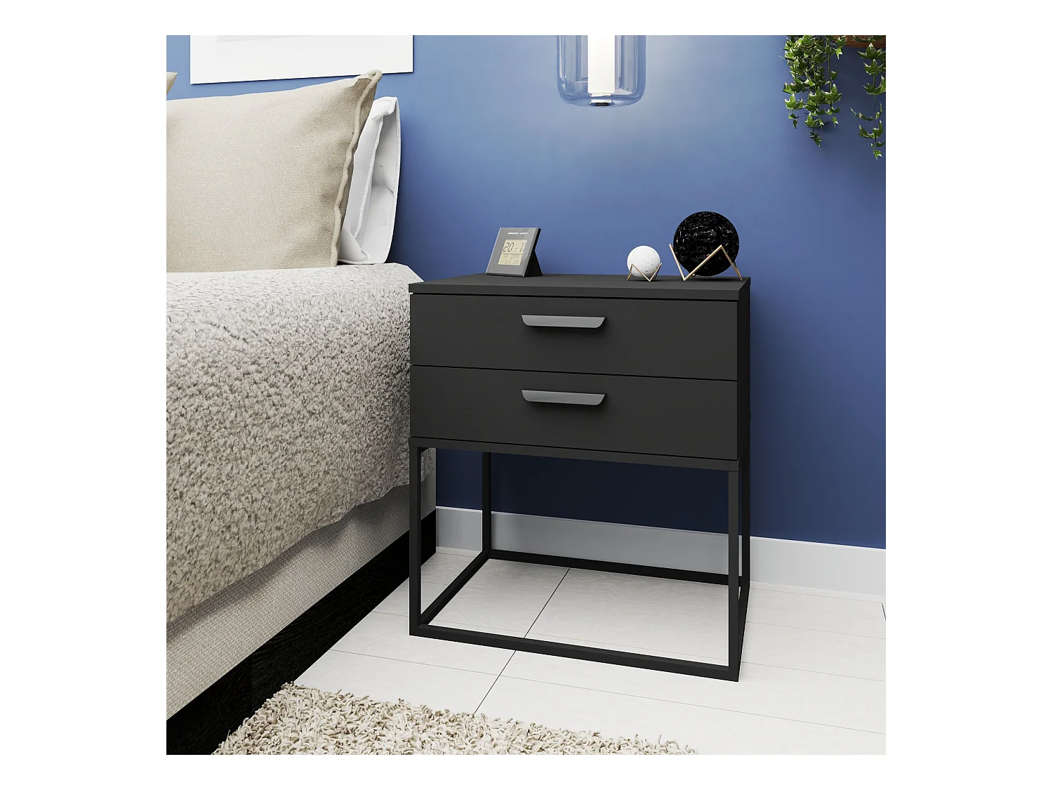 Set de 2 tables de chevet RECTUS anthracite, dimensions 39x65x60 cm, grand confort