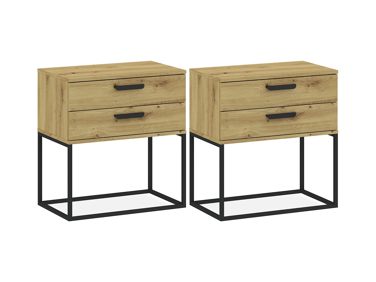 Set de 2 tables de chevet RECTUS couleur naturelle claire, dimensions 39x65x60 cm, design naturel