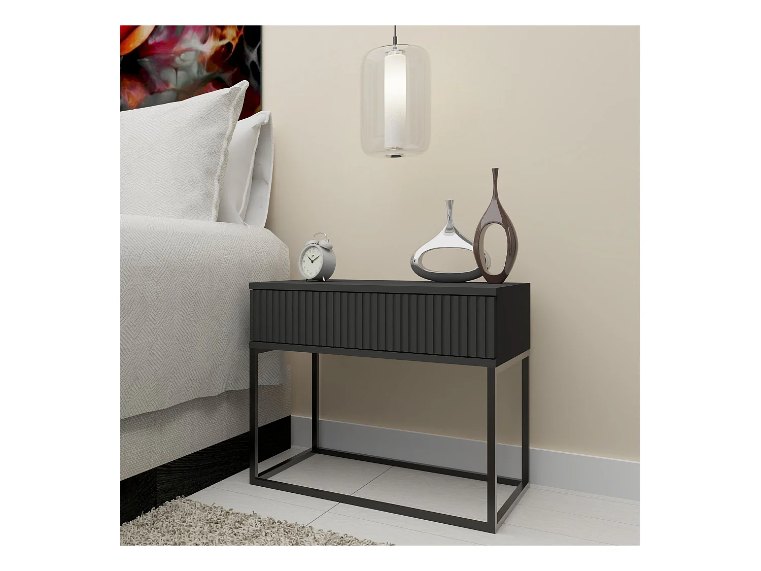 Nachttisch RECTUS 2er-Set anthrazitgrau, Maße 39x52x60 cm, großer Stauraum