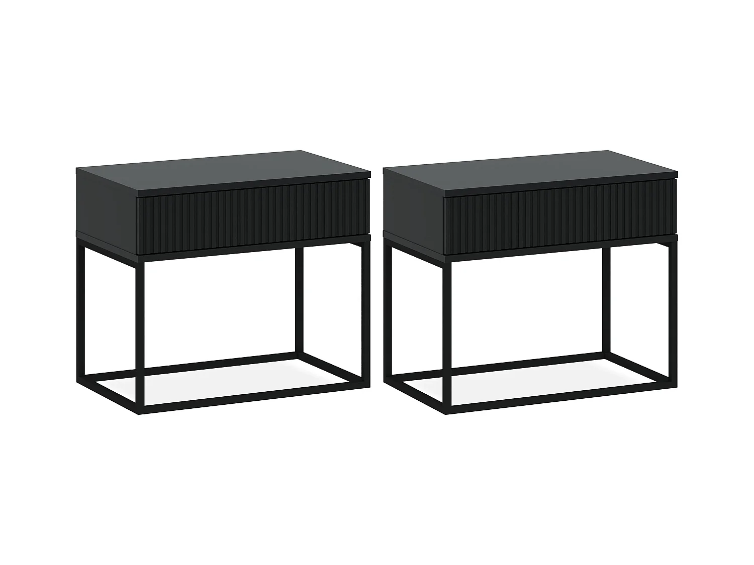 Set de 2 tables de chevet RECTUS anthracite, dimensions 39x52x60 cm, grand espace de rangement