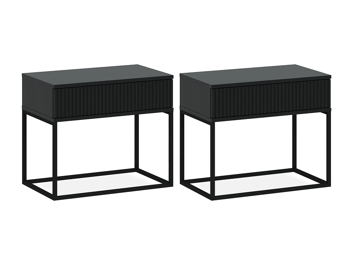 Set de 2 tables de chevet RECTUS anthracite, dimensions 39x52x60 cm, grand espace de rangement