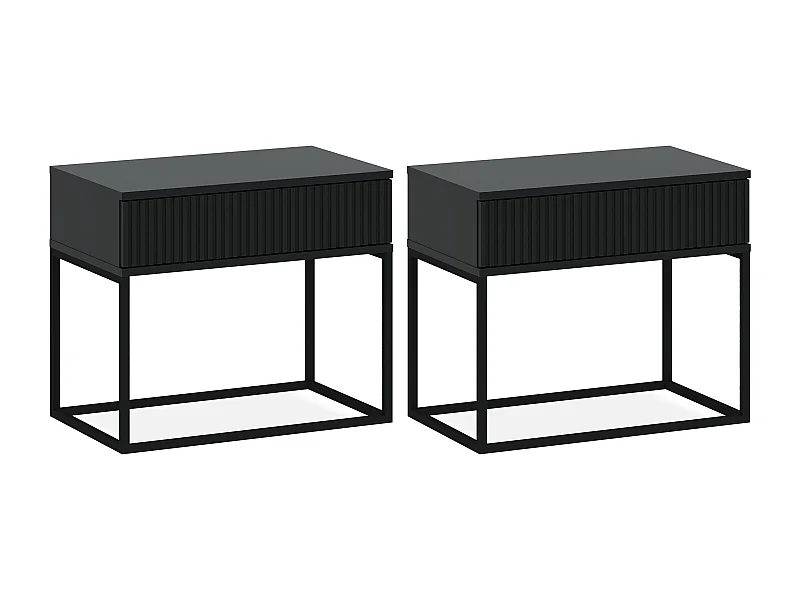 Set de 2 tables de chevet RECTUS anthracite, dimensions 39x52x60 cm, grand espace de rangement