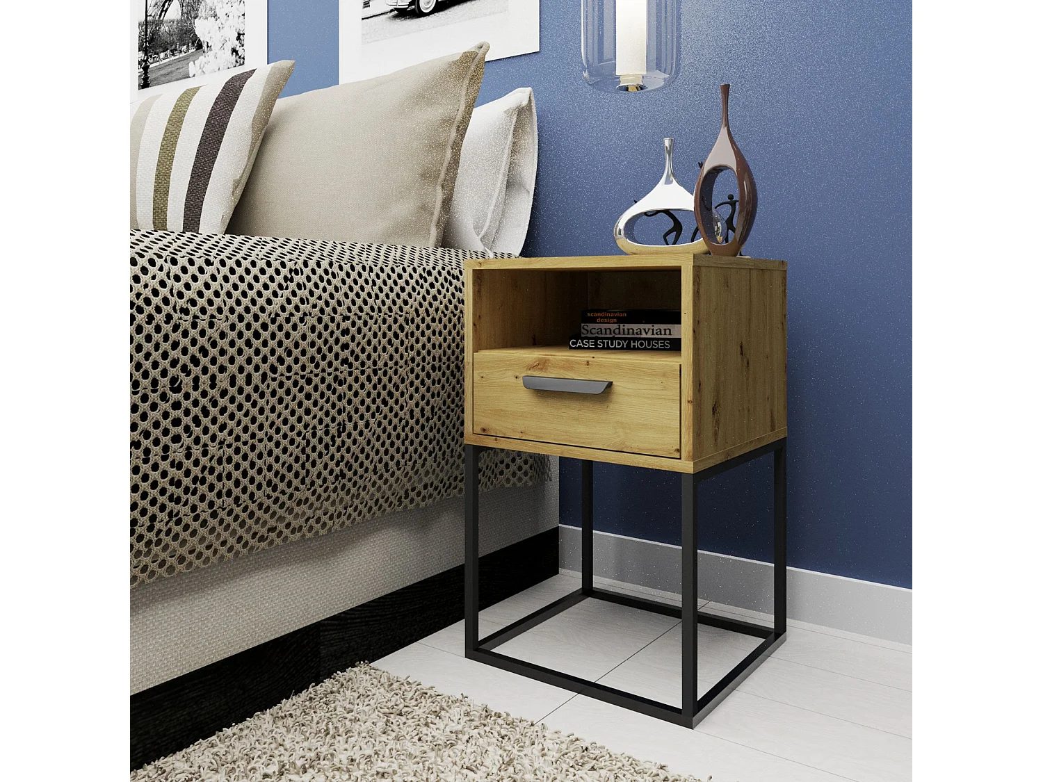 Table de chevet RECTUS couleur naturelle claire, dimensions 39x65x40 cm, style élégant