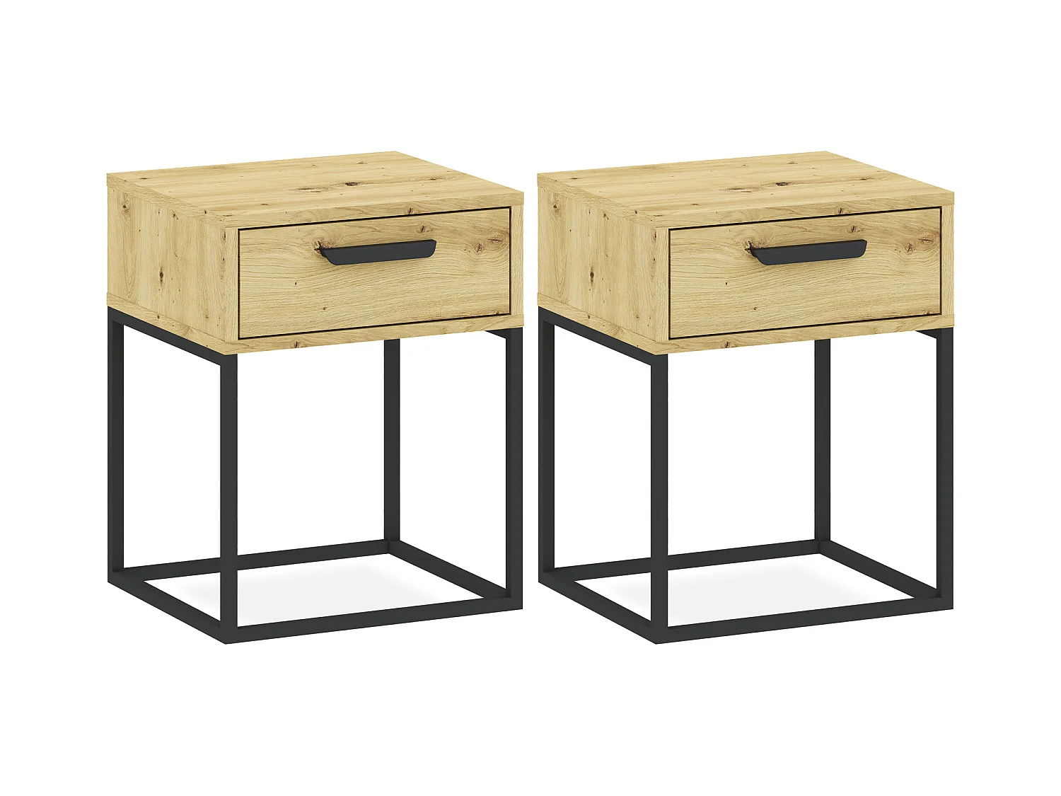 Set de 2 tables de chevet RECTUS couleur naturelle claire, dimensions 39x52x40 cm, style élégant