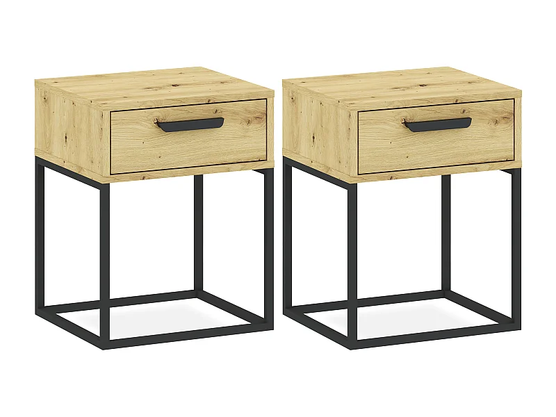 Set de 2 tables de chevet RECTUS couleur naturelle claire, dimensions 39x52x40 cm, style élégant