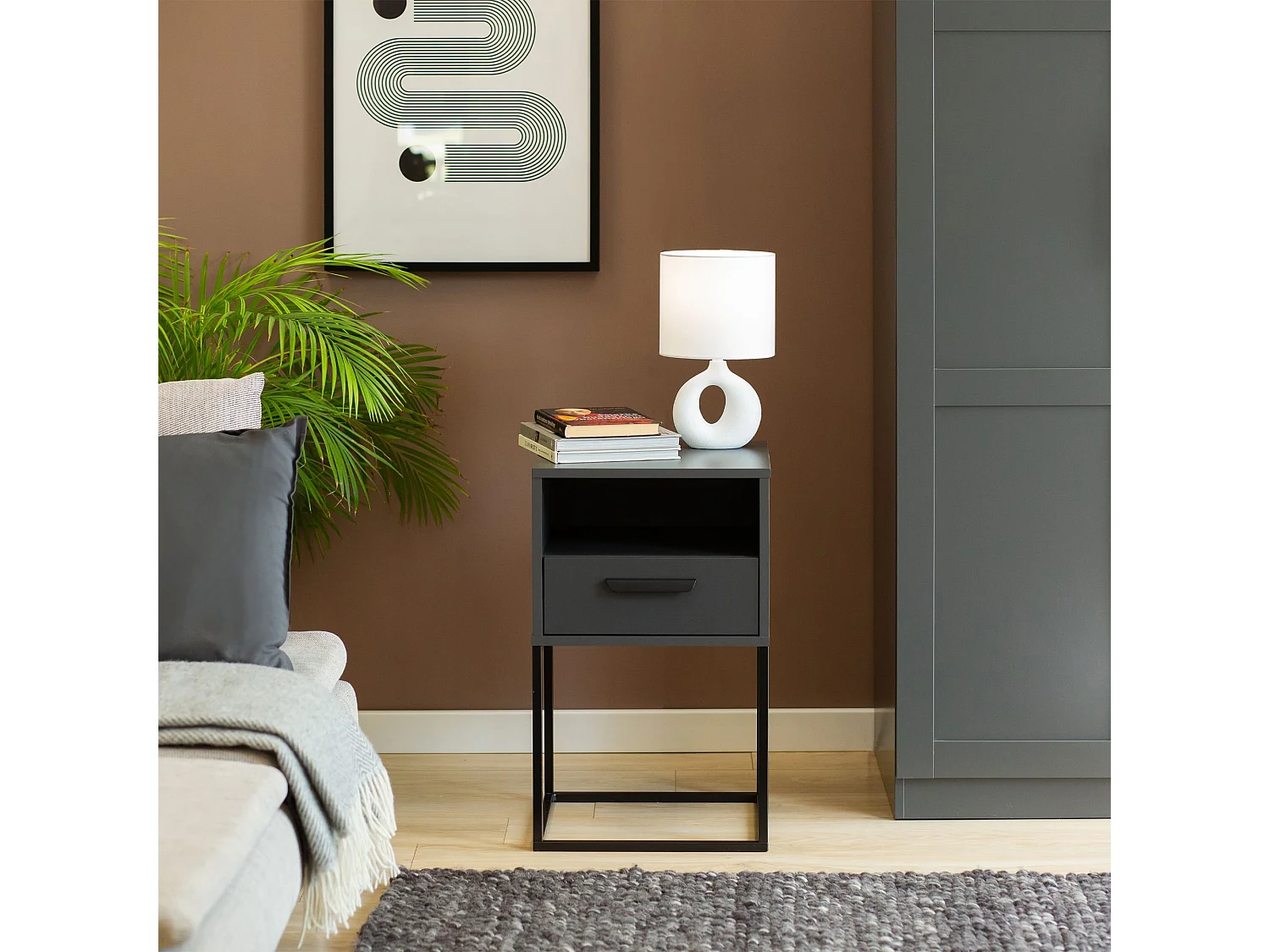 Table de chevet RECTUS anthracite, dimensions 39x65x40 cm, design moderne