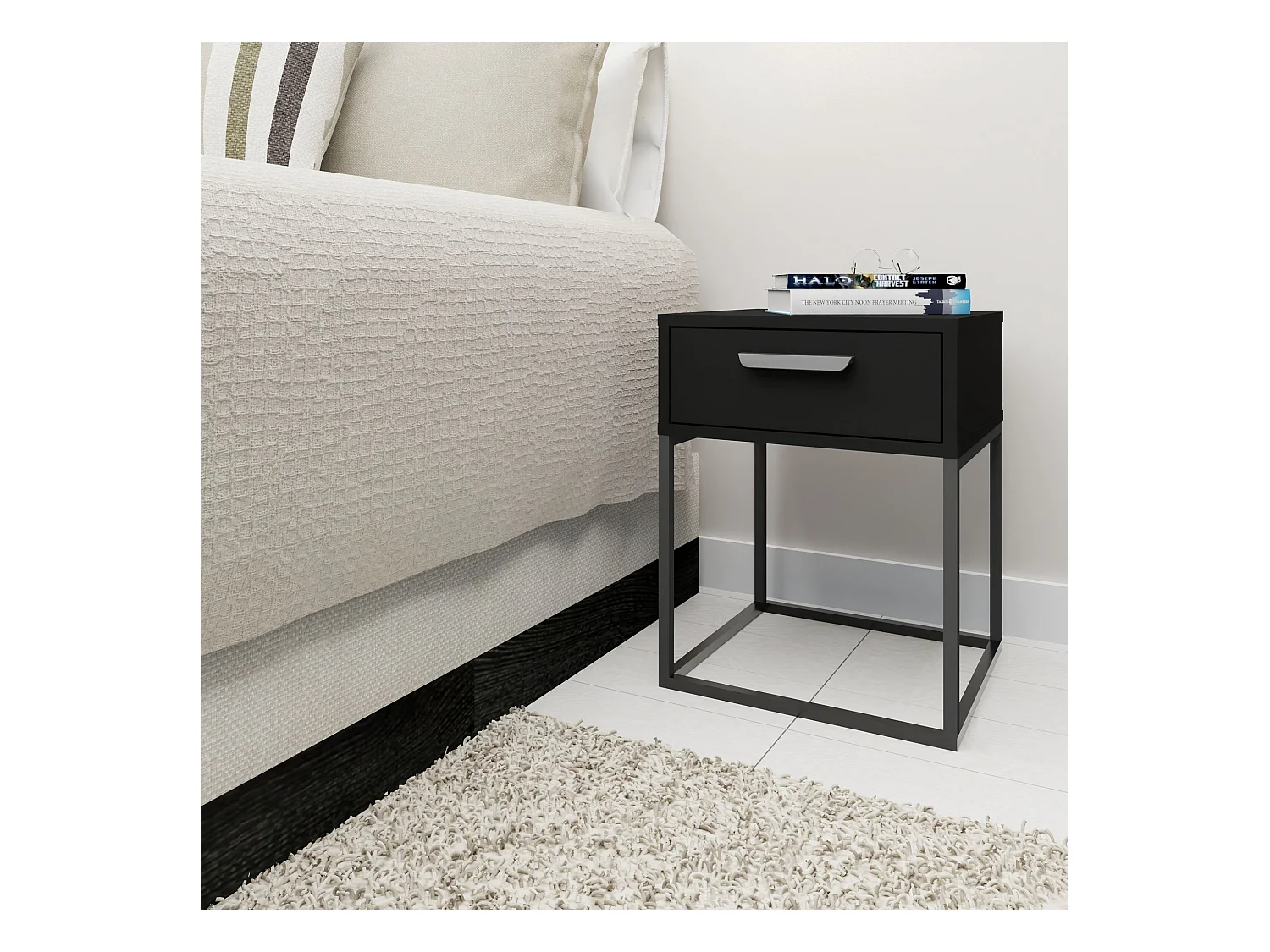 Set de 2 tables de chevet RECTUS noir, dimensions 39x52x40 cm, style contemporain