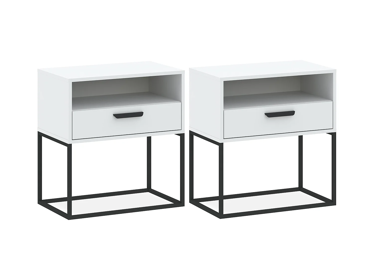 Set de 2 tables de chevet RECTUS blanc, dimensions 39x65x60 cm, parfait pour rangement