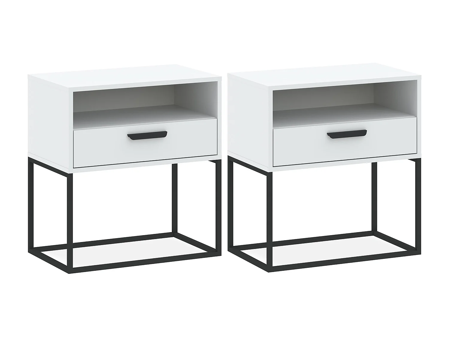 Set de 2 tables de chevet RECTUS blanc, dimensions 39x65x60 cm, parfait pour rangement