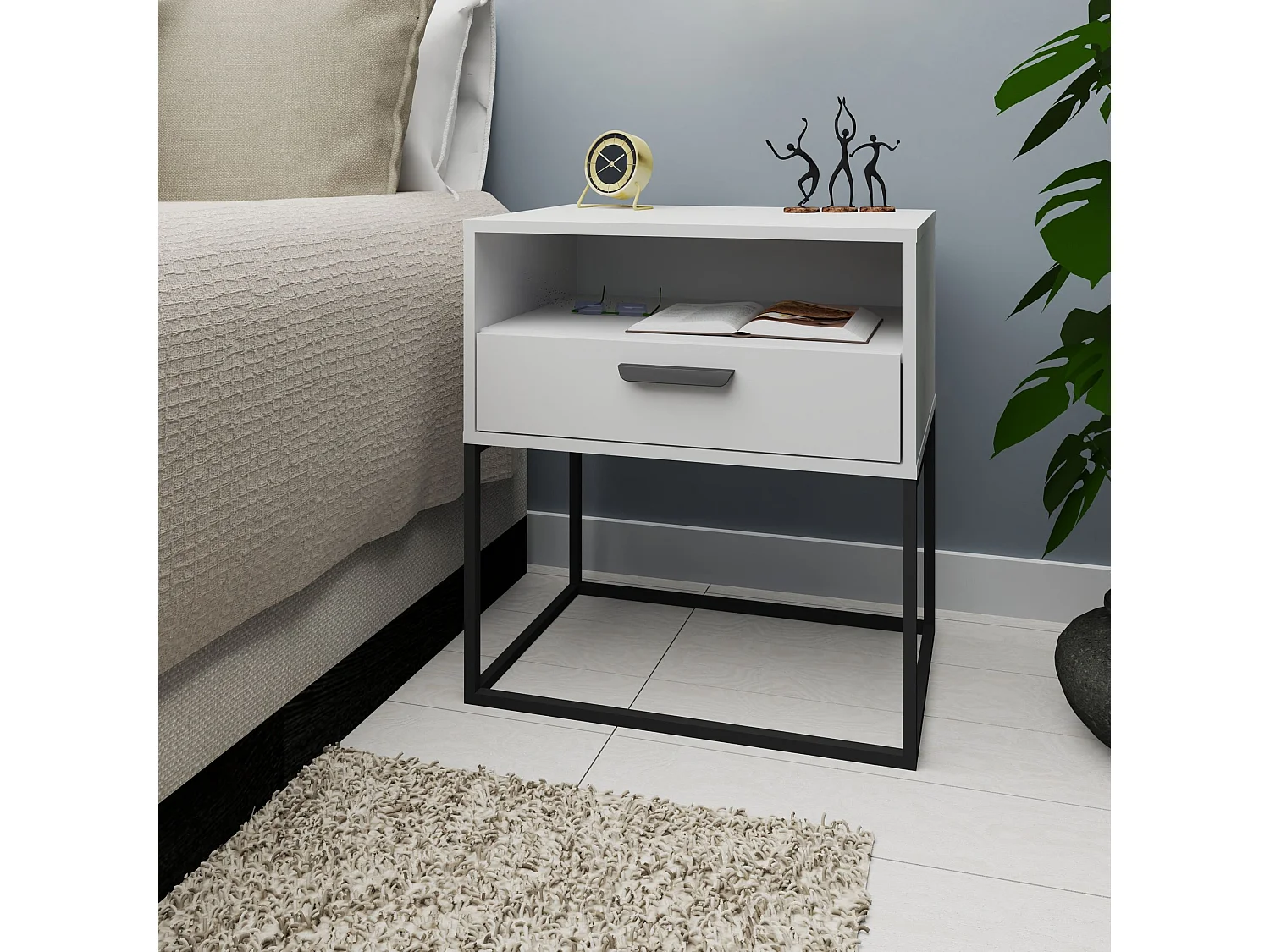 Set de 2 tables de chevet RECTUS blanc, dimensions 39x65x60 cm, parfait pour rangement