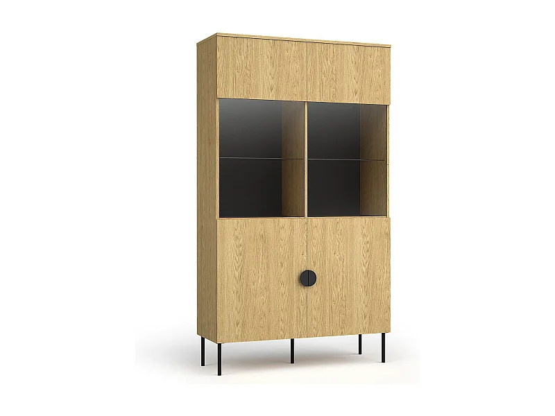 Vitrinenschrank VIDIS schwarz und naturfarben hell, Maße 107x188x40 cm, moderner Stil