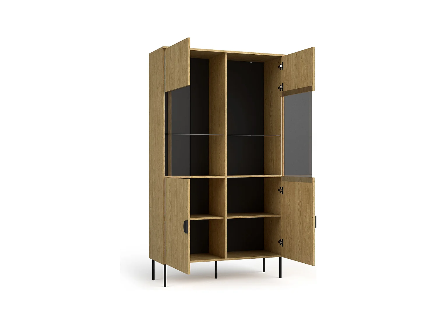 Vitrine VIDIS noir et naturelle claire, dimensions 107x188x40 cm, style moderne