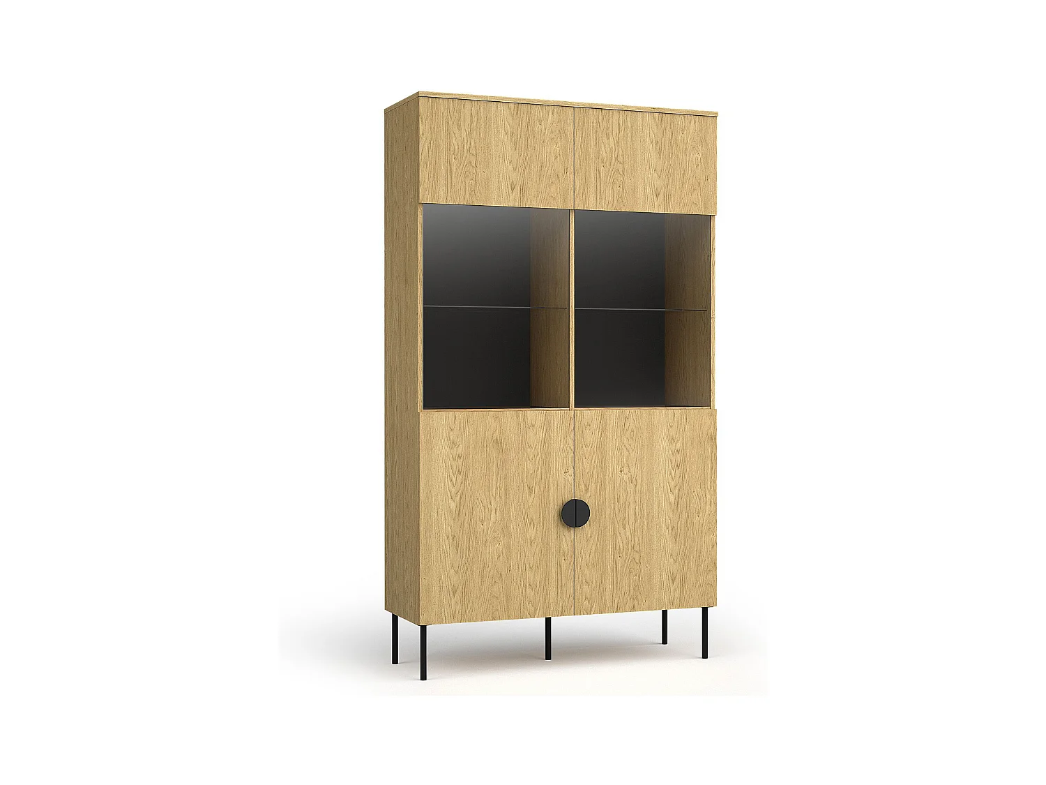 Vitrine VIDIS noir et naturelle claire, dimensions 107x188x40 cm, style moderne