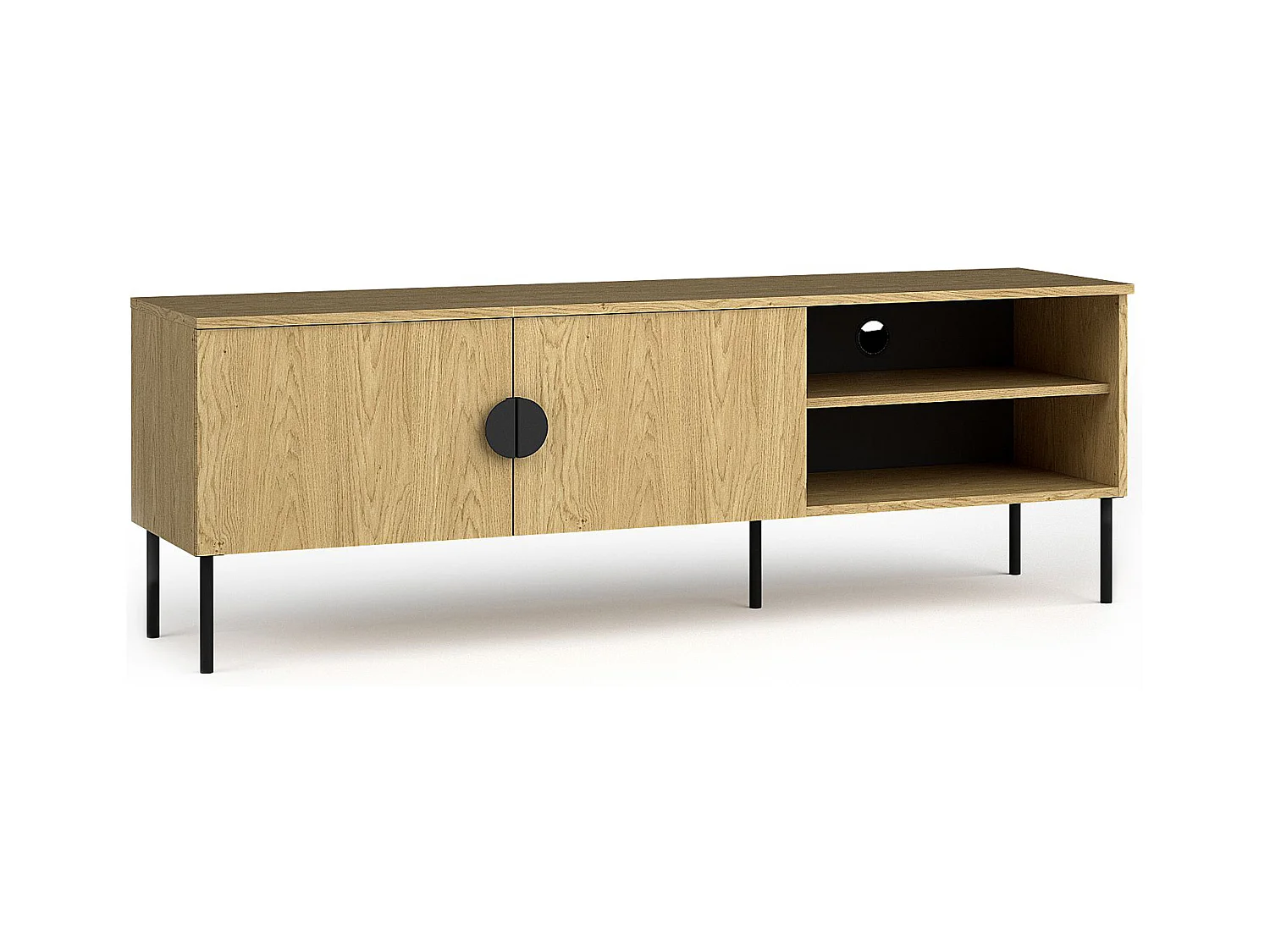 Meuble TV VIDIS noir et naturelle claire, dimensions 160x54x40 cm, style élégant