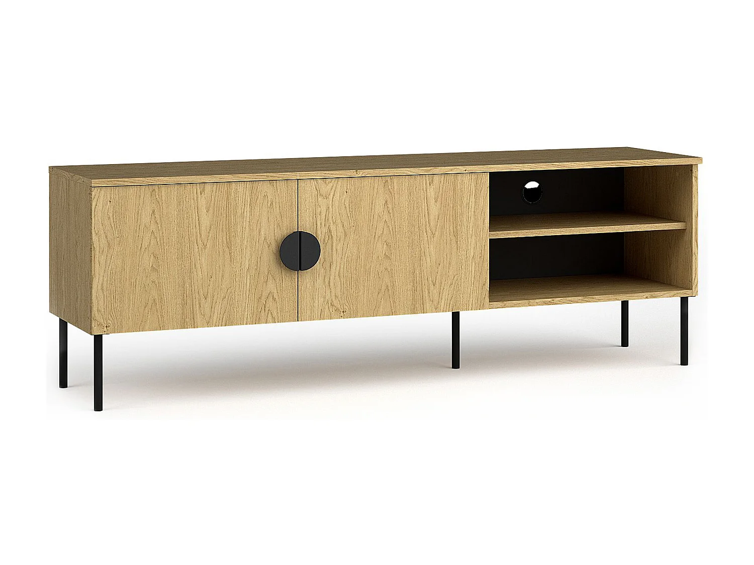 Meuble TV VIDIS noir et naturelle claire, dimensions 160x54x40 cm, style élégant